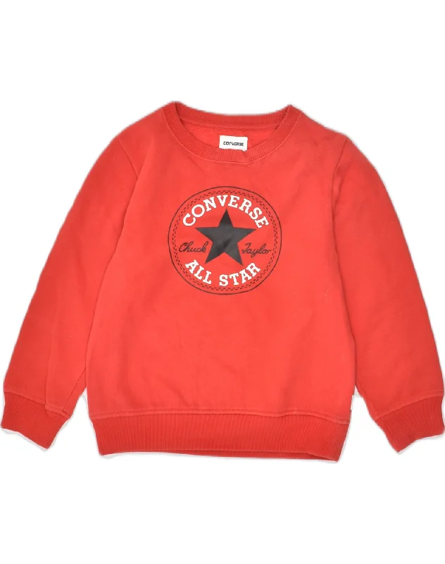 CONVERSE Girls Graphic Sweatshirt Jumper 6-7 Years Large Red Cotton