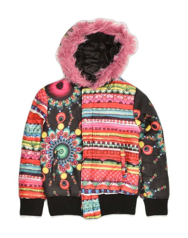 DESIGUAL Girls Hooded Padded Jacket 7-8 Years Multicoloured Patchwork