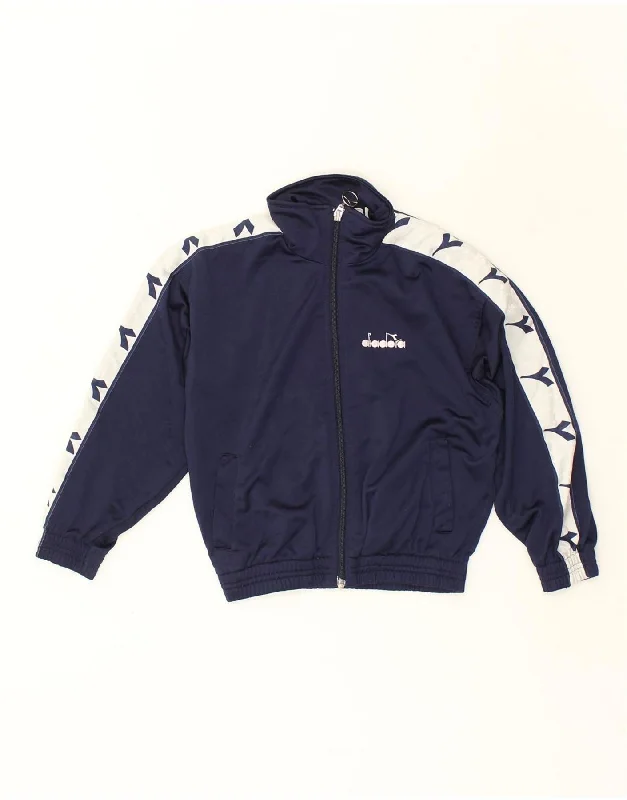 DIADORA Boys Graphic Tracksuit Top Jacket 8-9 Years Navy Blue Polyester