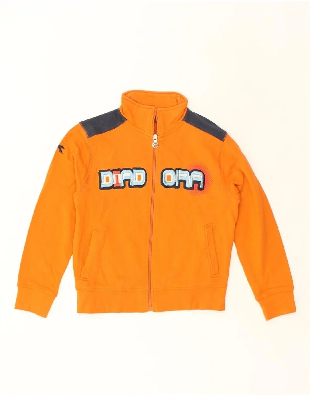 DIADORA Boys Graphic Tracksuit Top Jacket 9-10 Years Large  Orange Cotton