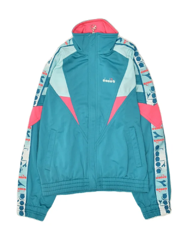 DIADORA Girls Tracksuit Top Jacket 15-16 Years Blue Colourblock Polyester