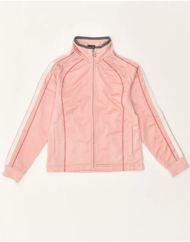 DIADORA Girls Tracksuit Top Jacket 9-10 Years Pink Polyester