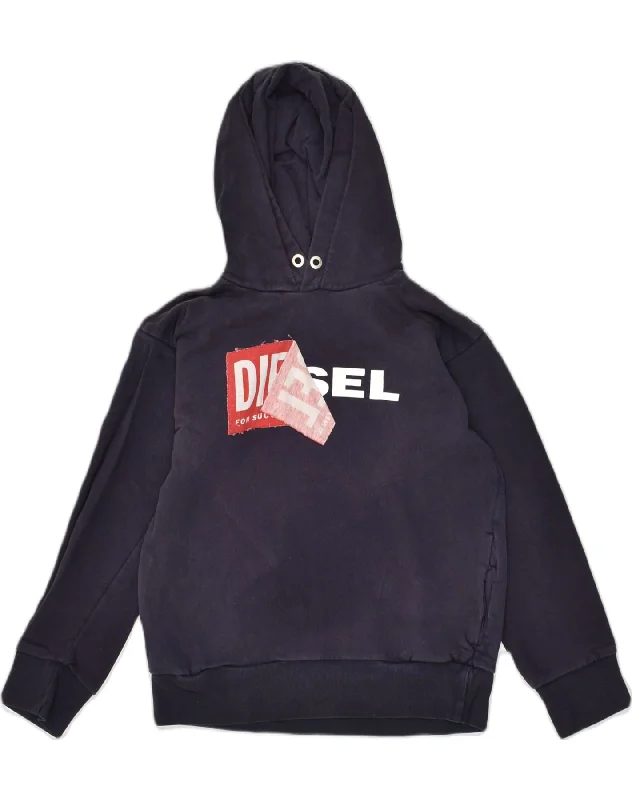 DIESEL Boys Graphic Hoodie Jumper 11-12 Years Navy Blue Cotton