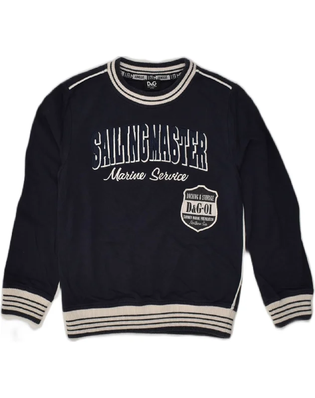 DOLCE & GABBANA Boys Graphic Sweatshirt Jumper 7-8 Years Navy Blue Cotton