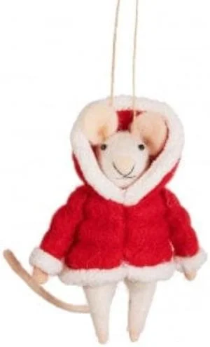 Festive Felt Mouse in Puffer Jacket Christmas Tree Decoration