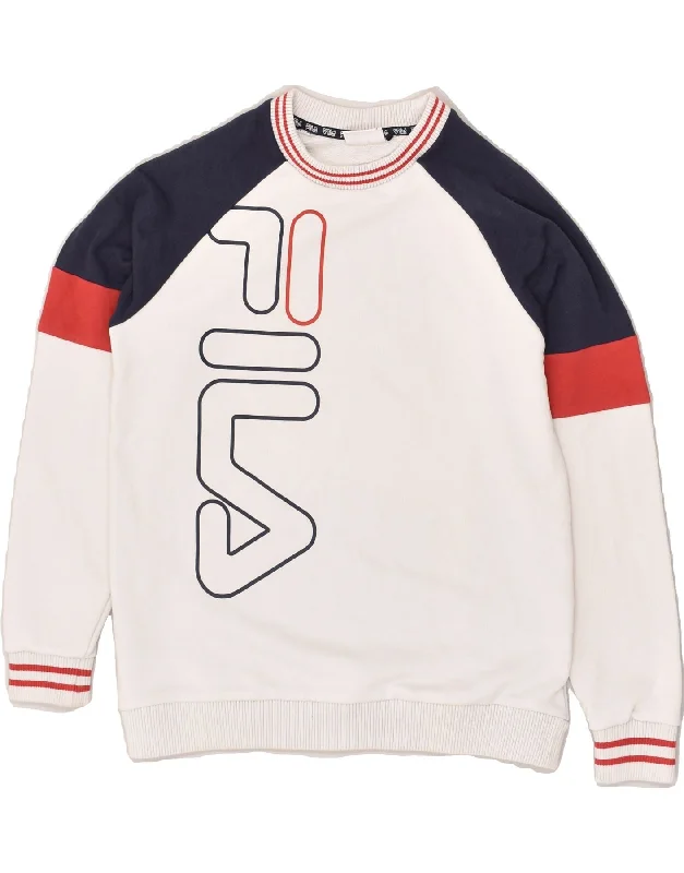 FILA Boys Graphic Sweatshirt Jumper 13-14 Years Off White Colourblock