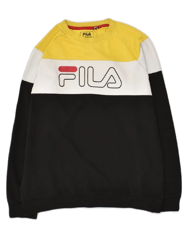 FILA Boys Graphic Sweatshirt Jumper 15-16 Years Black Colourblock Cotton