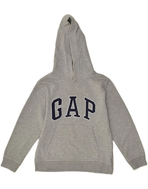 GAP Boys Graphic Hoodie Jumper 8-9 Years Medium Grey Cotton