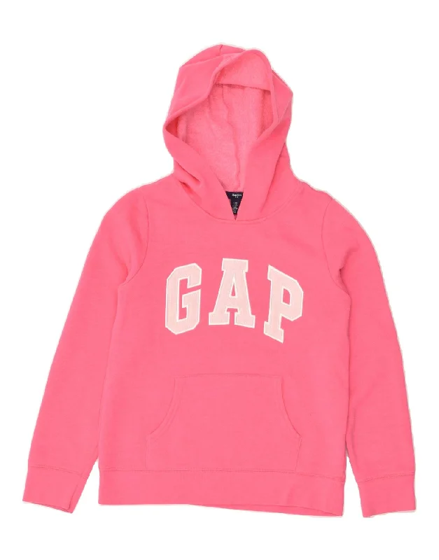 GAP Girls Graphic Hoodie Jumper 12-13 Years Pink Cotton