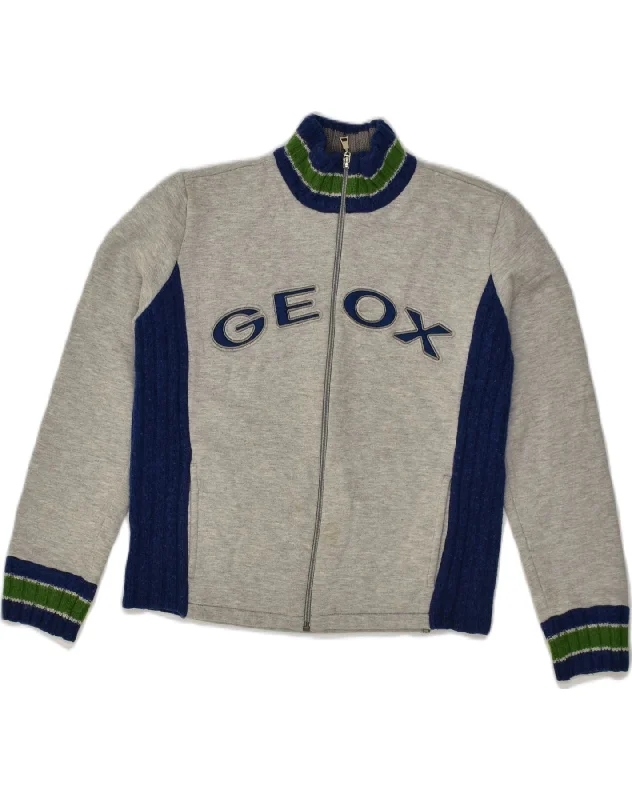 GEOX Boys Graphic Tracksuit Top Jacket 9-10 Years Grey Colourblock