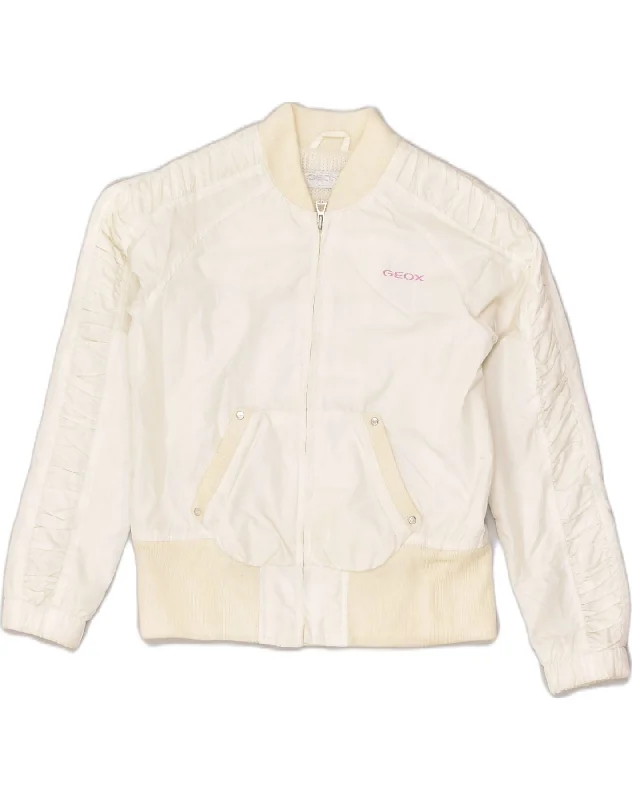 GEOX Girls Bomber Jacket 9-10 Years Off White Polyester