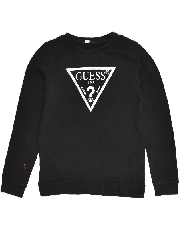 GUESS Girls Graphic Sweatshirt Jumper 11-12 Years Black Cotton