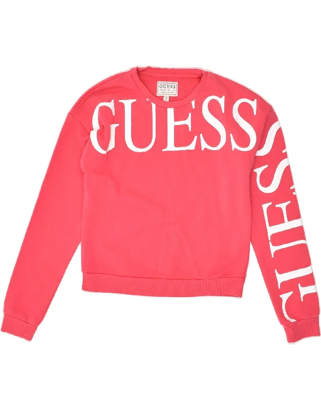 GUESS Girls Graphic Sweatshirt Jumper 13-14 Years Pink Cotton