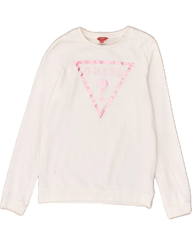 GUESS Girls Graphic Sweatshirt Jumper 15-16 Years White Cotton