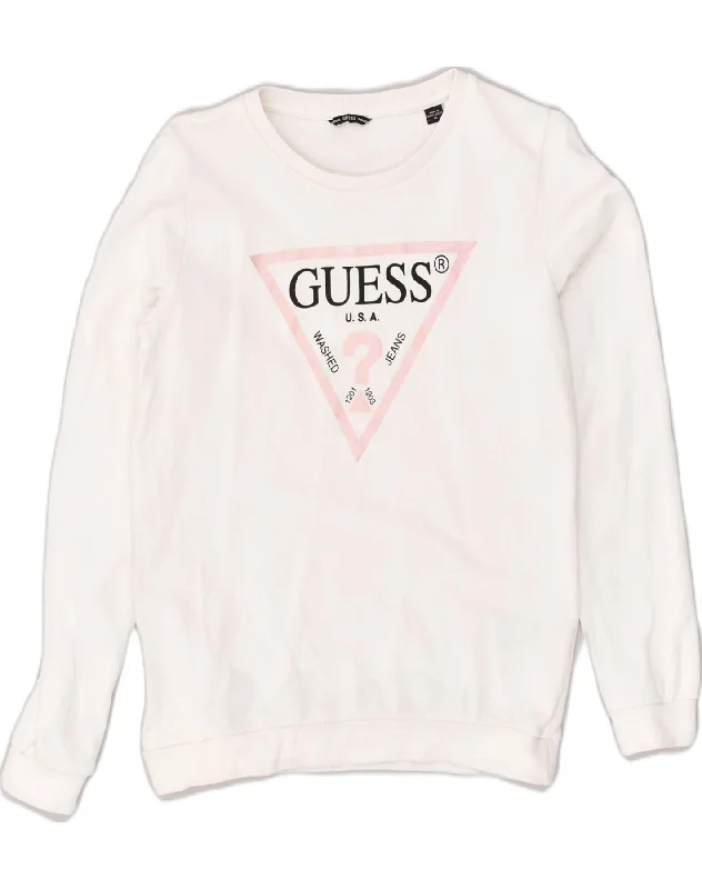 GUESS Girls Graphic Sweatshirt Jumper 15-16 Years White Cotton