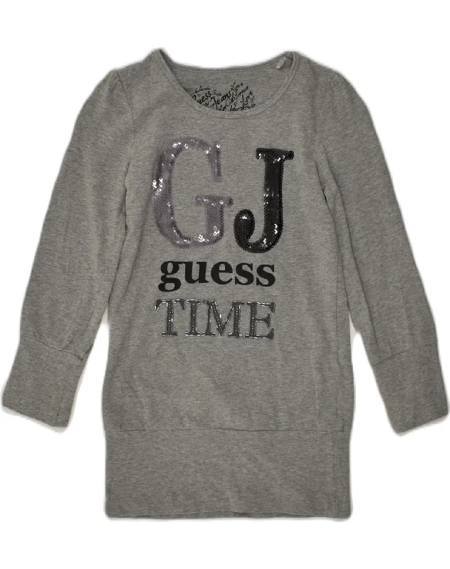 GUESS Girls Graphic Sweatshirt Jumper Dress 5-6 Years Grey Cotton