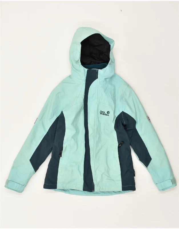 JACK WOLFSKIN Boys Hooded Windbreaker Jacket 9-10 Years Turquoise