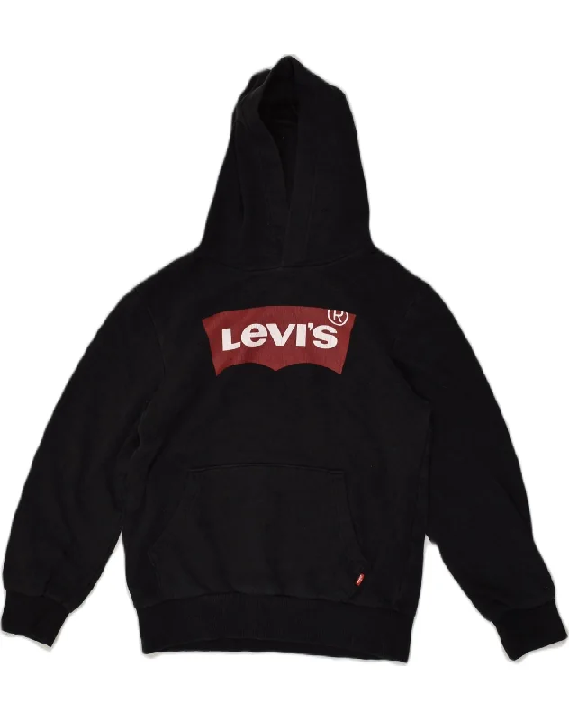 LEVI'S Boys Graphic Hoodie Jumper 10-11 Years Medium Black Cotton