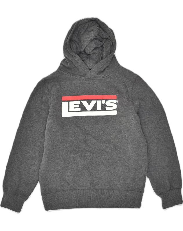 LEVI'S Boys Graphic Hoodie Jumper 10-11 Years Medium  Grey Cotton