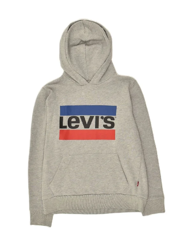 LEVI'S Boys Graphic Hoodie Jumper 13-14 Years Grey Cotton