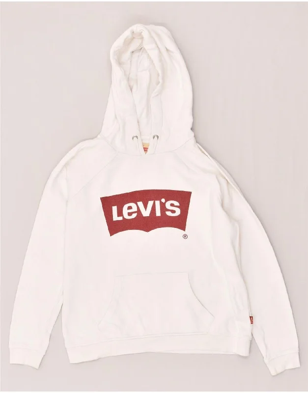 LEVI'S Boys Graphic Hoodie Jumper 13-14 Years White Cotton