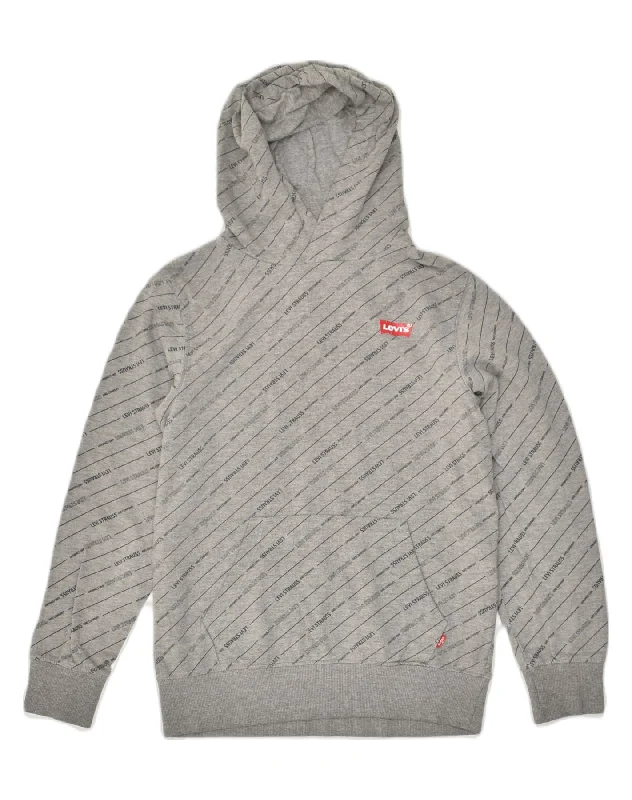 LEVI'S Boys Graphic Hoodie Jumper 14-15 Years Grey Pinstripe Cotton