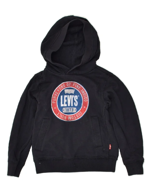 LEVI'S Boys Graphic Hoodie Jumper 5-6 Years Navy Blue Cotton