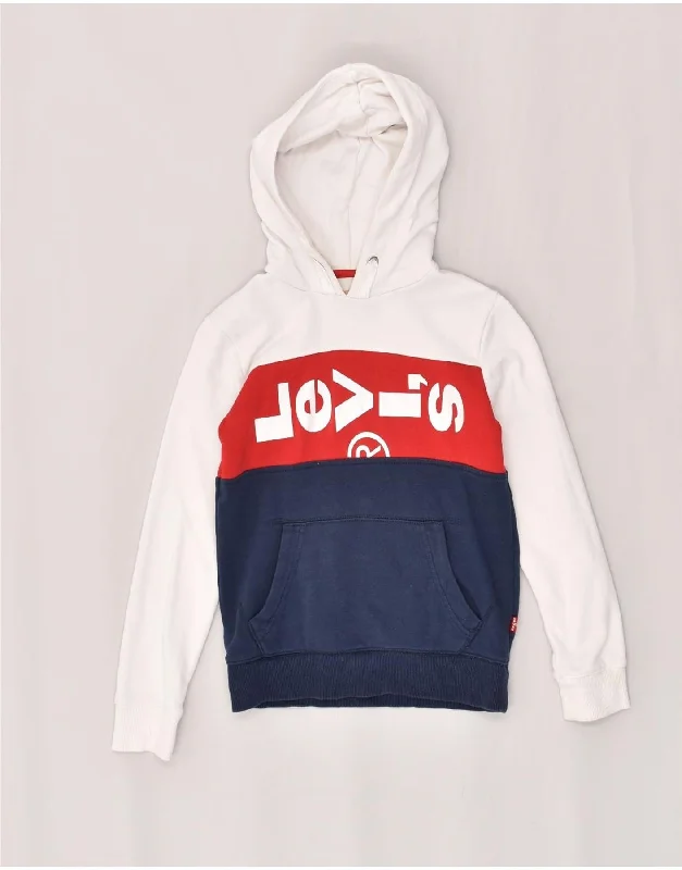 LEVI'S Boys Graphic Hoodie Jumper 9-10 Years White Colourblock Cotton