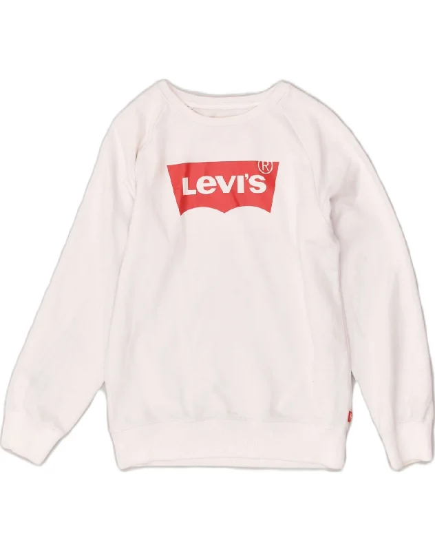 LEVI'S Boys Graphic Sweatshirt Jumper 13-14 Years White Cotton