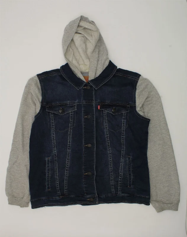 LEVI'S Boys Hooded Denim Jacket 13-14 Years XL Blue Colourblock Cotton