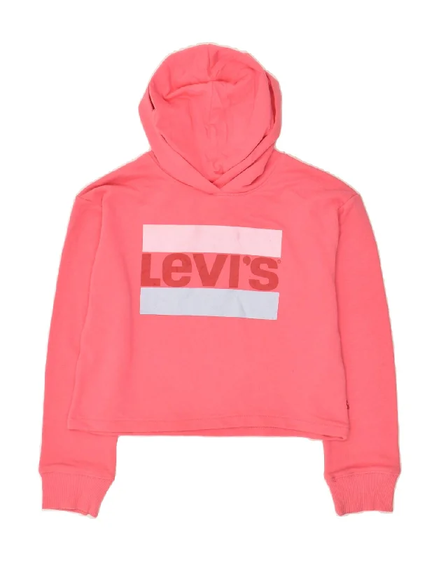 LEVI'S Girls Graphic Hoodie Jumper 11-12 Years Pink Cotton