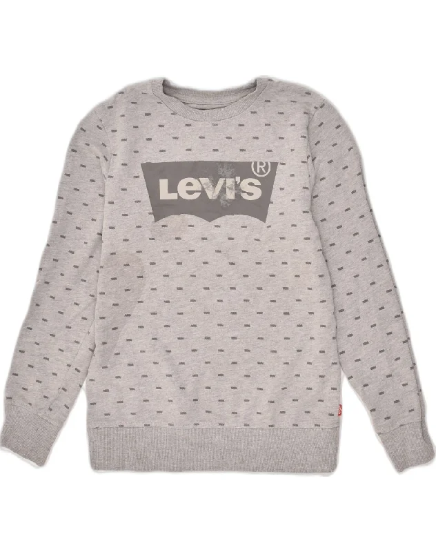 LEVI'S Girls Graphic Sweatshirt Jumper 10-11 Years Medium Grey Cotton