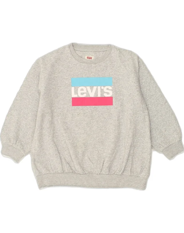 LEVI'S Girls Oversized Graphic Sweatshirt Jumper 6-7 Years Large Grey