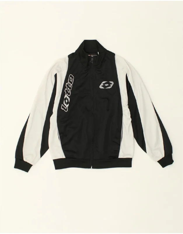 LOTTO Boys Tracksuit Top Jacket 9-10 Years Small Black Colourblock