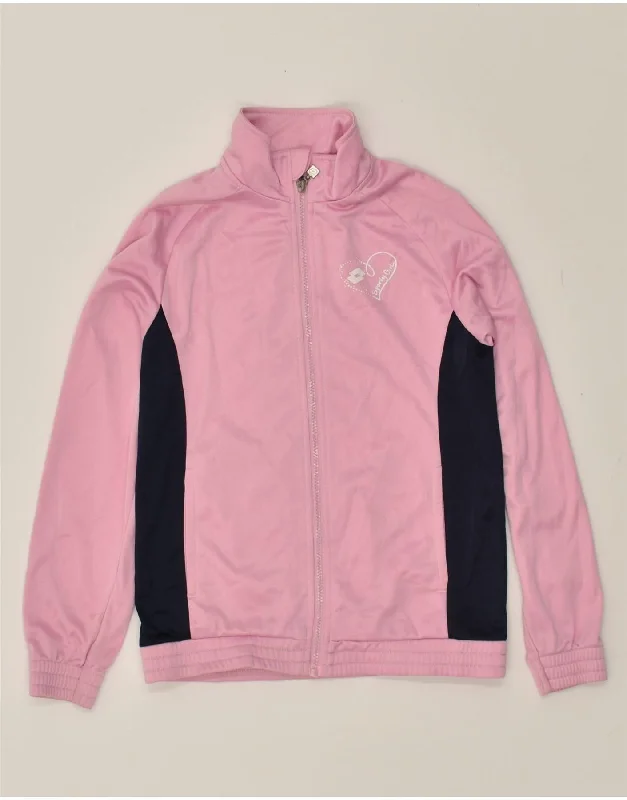 LOTTO Girls Tracksuit Top Jacket 11-12 Years Medium Pink Colourblock