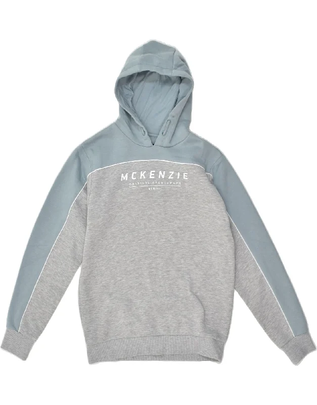 MCKENZIE Boys Graphic Hoodie Jumper 13-14 Years Grey Colourblock Polyester