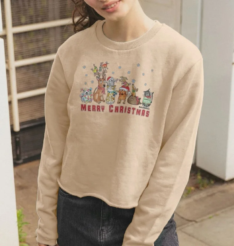 "Merry Christmas with FURiends"Women's Organic Boxy Cropped Sweatshirt