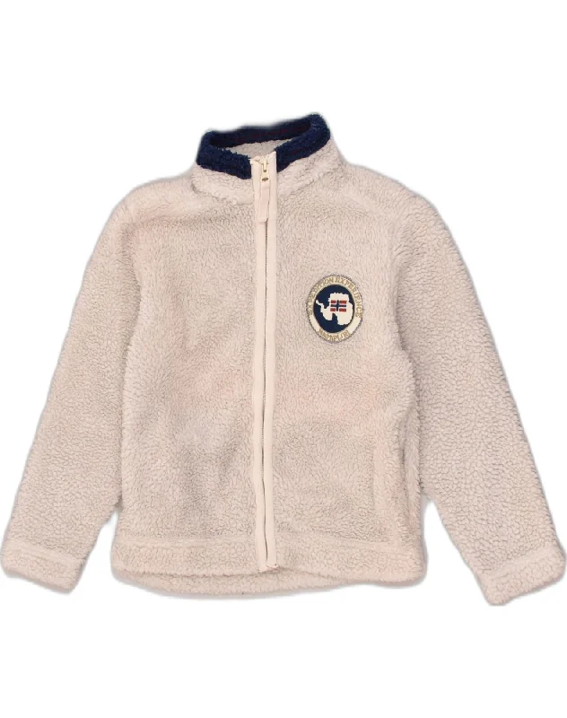 NAPAPIJRI Boys Graphic Fleece Jacket 7-8 Years Off White Polyester