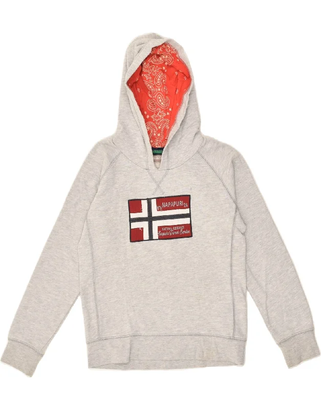 NAPAPIJRI Girls Graphic Hoodie Jumper 9-10 Years Grey Cotton