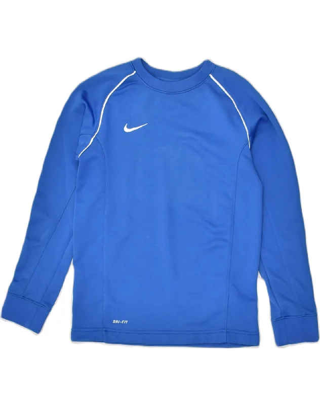 NIKE Boys Dri Fit Sweatshirt Jumper 10-11 Years Medium  Blue Polyester