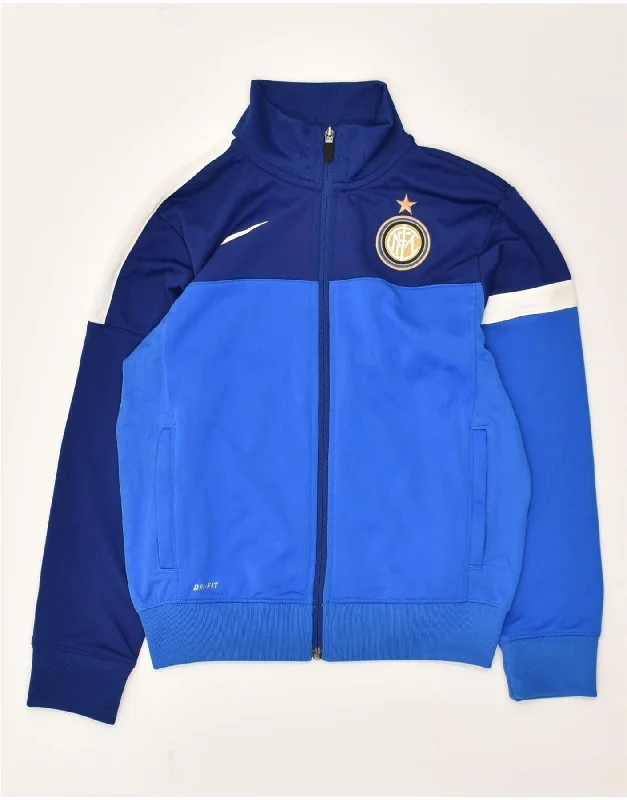 NIKE Boys Dri Fit Tracksuit Top Jacket 8-9 Years Small Blue Colourblock