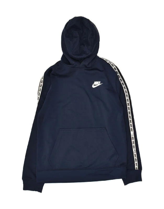 NIKE Boys Graphic Hoodie Jumper 10-11 Years Medium  Navy Blue Polyester