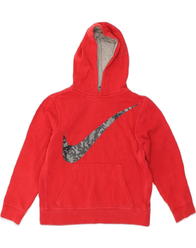 NIKE Boys Graphic Hoodie Jumper 10-11 Years Medium Red