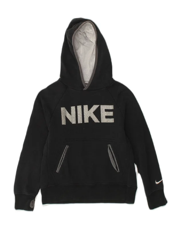 NIKE Boys Graphic Hoodie Jumper 8-9 Years Small Black Cotton