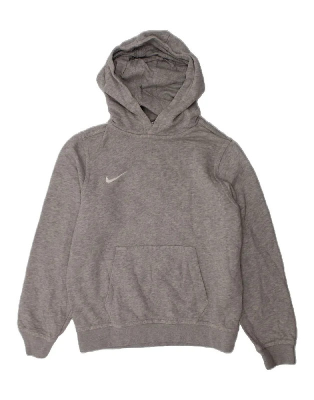 NIKE Boys Hoodie Jumper 10-11 Years Medium Grey Cotton