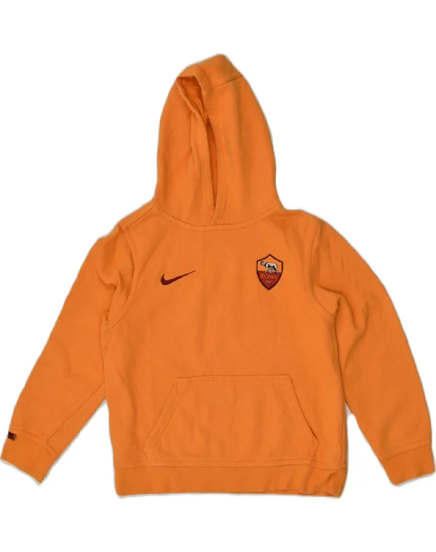 NIKE Boys Hoodie Jumper 10-11 Years Medium Orange Cotton