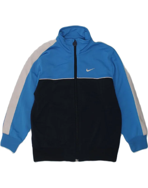 NIKE Boys Tracksuit Top Jacket 5-6 Years Medium Blue Colourblock Polyester