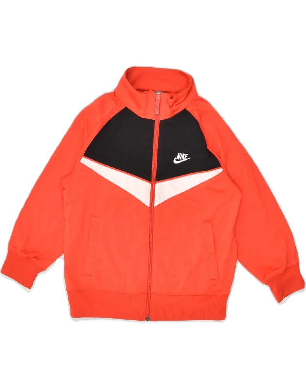 NIKE Boys Tracksuit Top Jacket 5-6 Years Medium  Red Colourblock Polyester