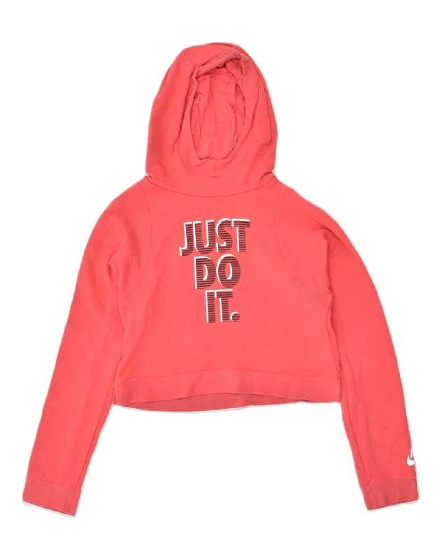 NIKE Girls Crop Graphic Hoodie Jumper 13-14 Years XL Pink Cotton