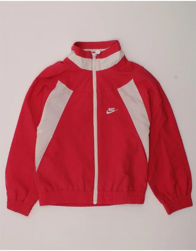 NIKE Girls Tracksuit Top Jacket 7-8 Years XL Red Colourblock Polyester